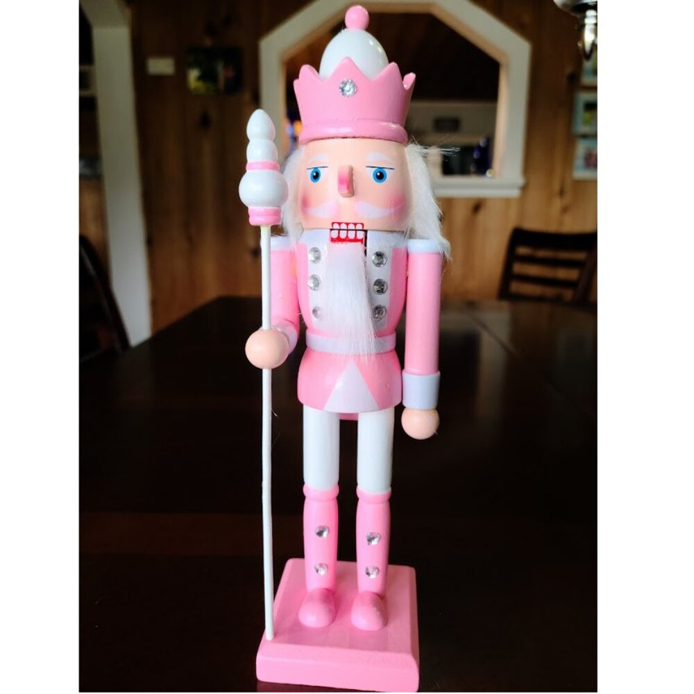 Pink Christmas Nutcracker Soldier Holiday Decor Wooden Statue Xmas Decoration